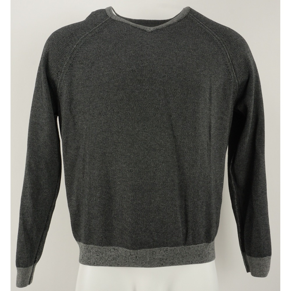 Tailor Vintage Mens XL Gray Birdseye Reversible Cotton V-Neck Pullover Sweater